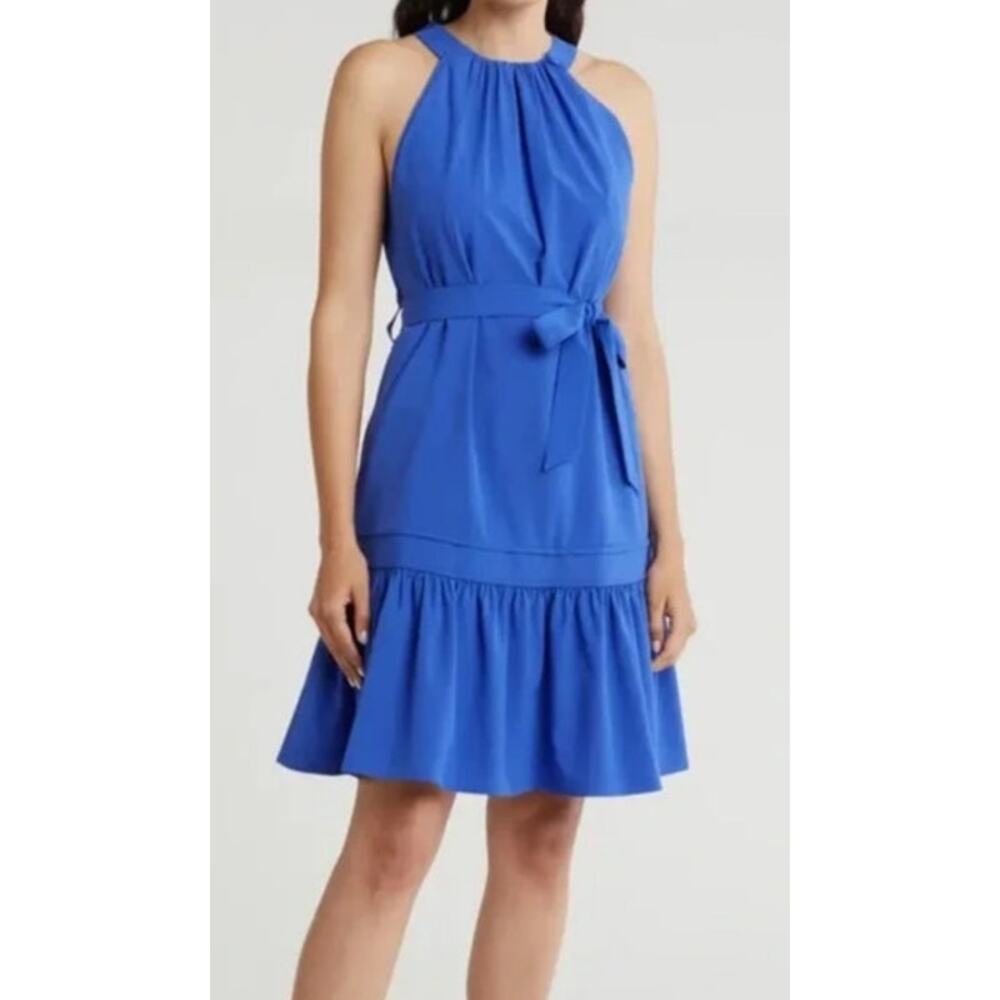 Calvin Klein NWT Royal Blue Sleeveless Ruffled Belted Knee Length Dress Size‎ 8
